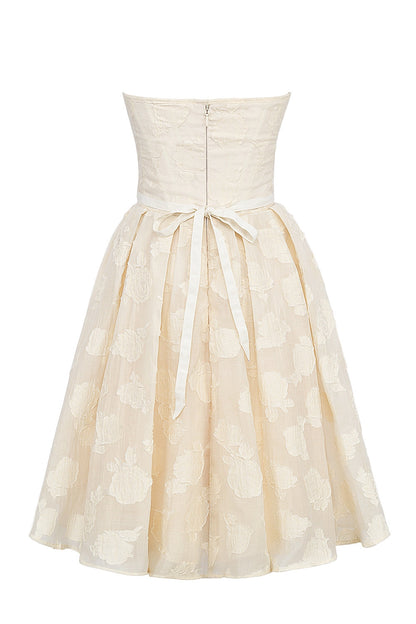 vintage cream floral strapless mini dress