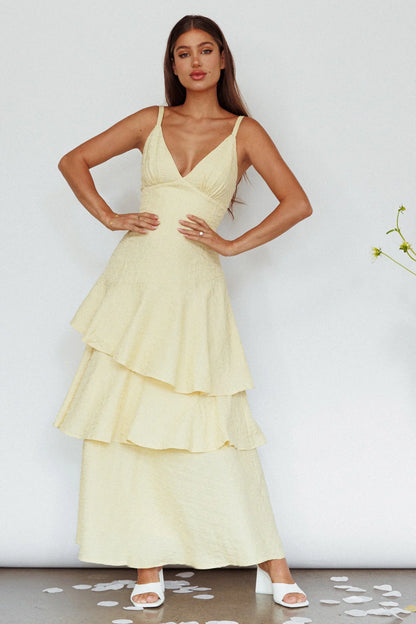 New Vibes Layered Hem Maxi Dress Lemon