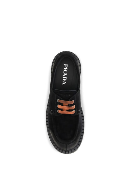 Prada Suede Lace-Up Lace-Up Loafer — Black