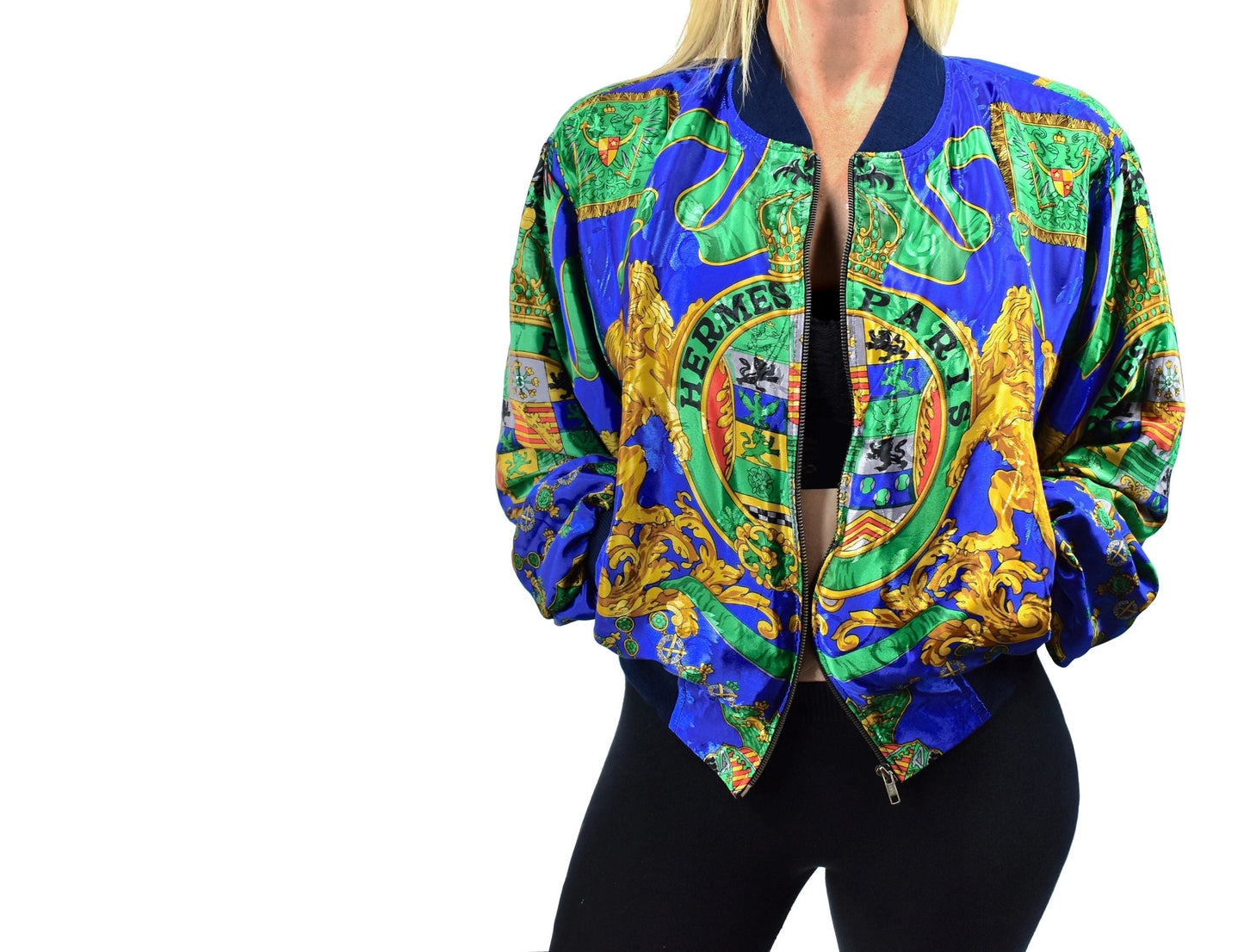 Bootleg Hermes Silk Bomber Jacket w/ Shoulder Pads
