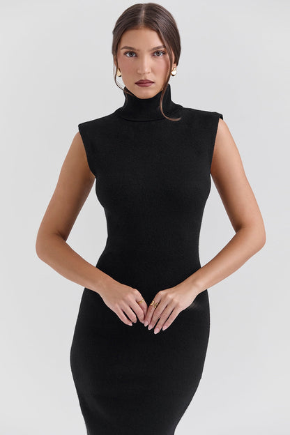 black cashmere blend turtle neck midi dress