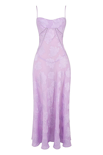 orchid floral lace back maxi dress