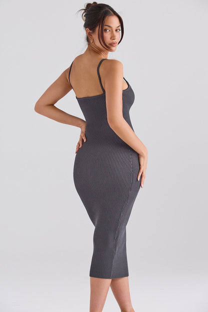 charcoal knit midi dress - sale