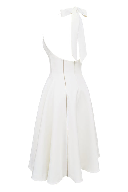 ivory halter neck midi dress