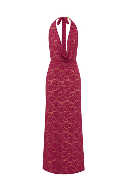KYLO PLUNGE COWL MAXI DRESS - BERRY