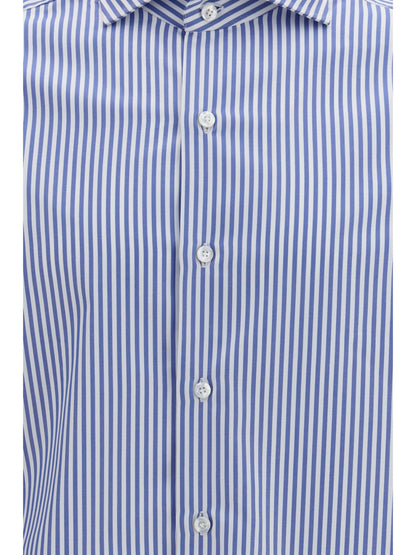 Finamore Striped Cotton Shirt — Blue