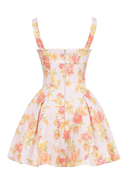 peach poppy print twill mini dress