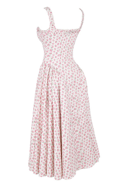white rosebud print cotton midi sundress