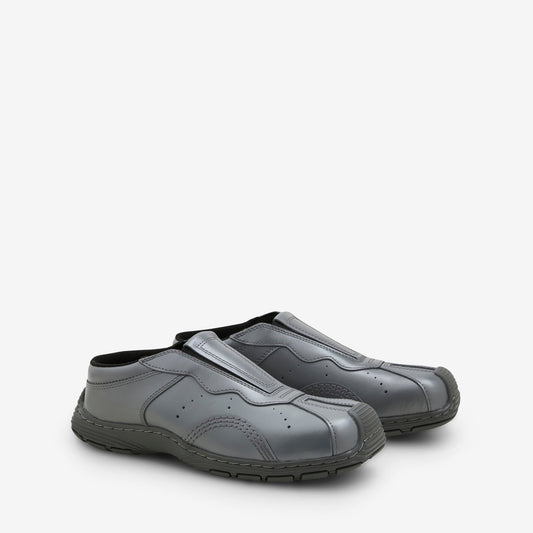Aurix Slip On Mule Gunmetal Satin Finish Leather