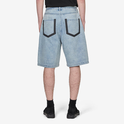'Your Message Here' Indigo Denim Shorts Blue Denim | Black | Safety Orange