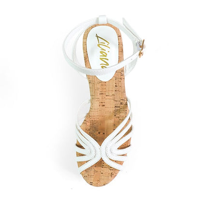 Rhona Cork Platform Wedge Sandals White