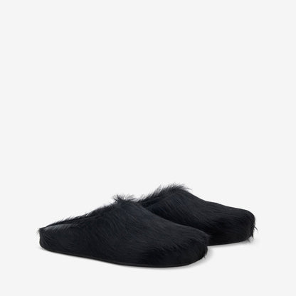 Long Hair Calfskin Fussbett Sabot Black