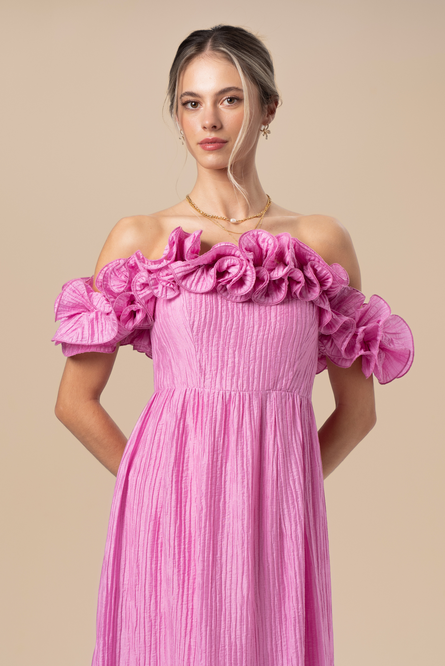 Rhea Off-Shoulder Ruffle Trim Maxi Dress