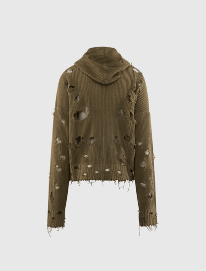 TC DESTROYED KNIT ZIP-UP HOODIE