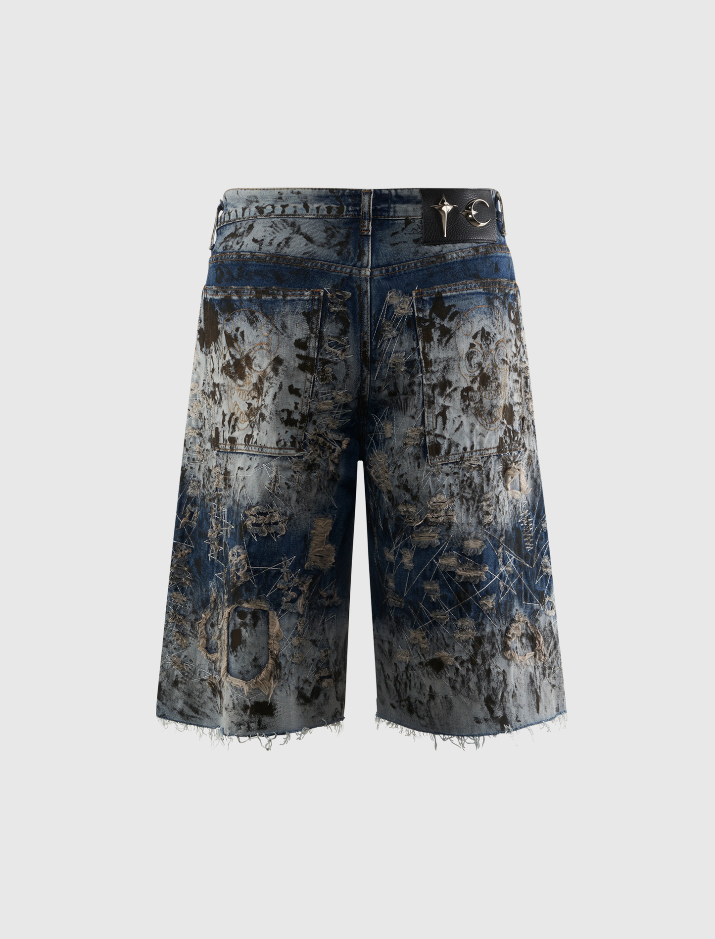 HARD WASHED DESTROYED DENIM SHORTS