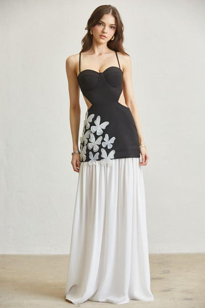 Butterfly Illusion Cutout Maxi Dress - BlackWhite