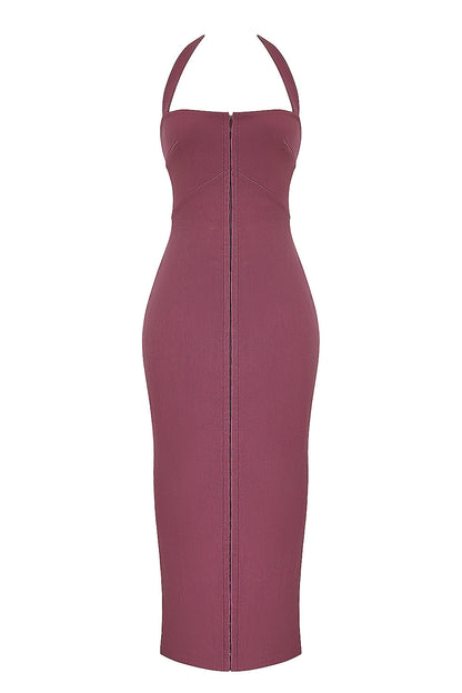 mulberry twill halter maxi dress