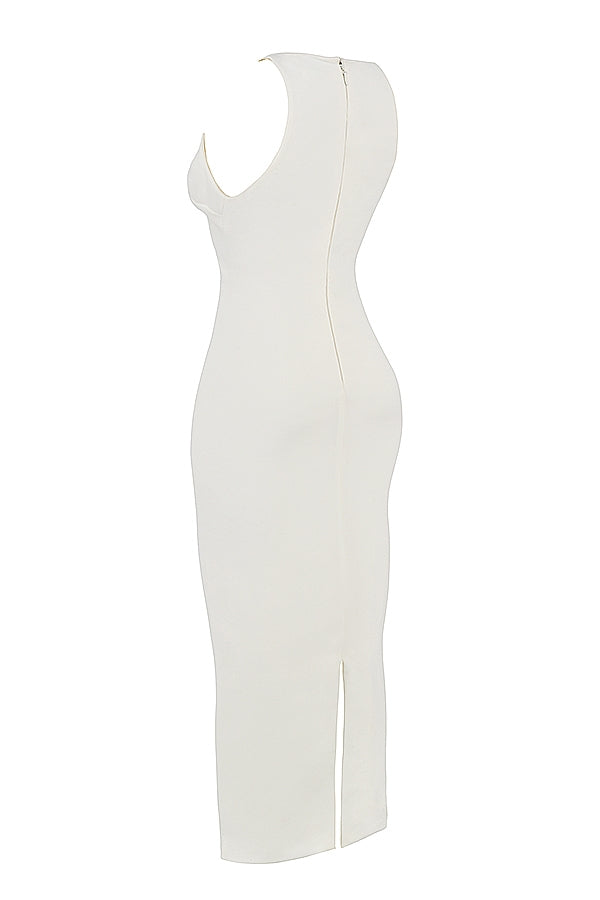 ivory plunge maxi dress