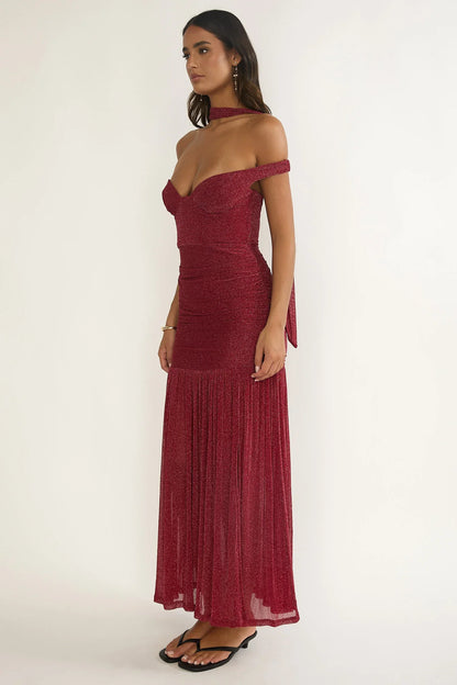 Delora Off-Shoulder Scarf Maxi Dress Red