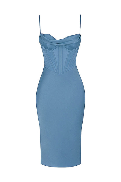 aegean blue corset midi dress
