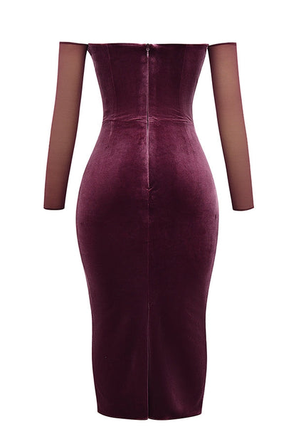 mulberry strapless midi dress