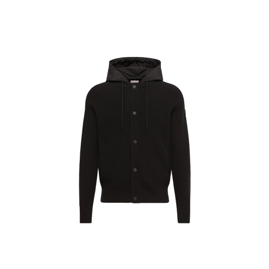 Moncler Ribbed Wool Hooded Jacket — Black