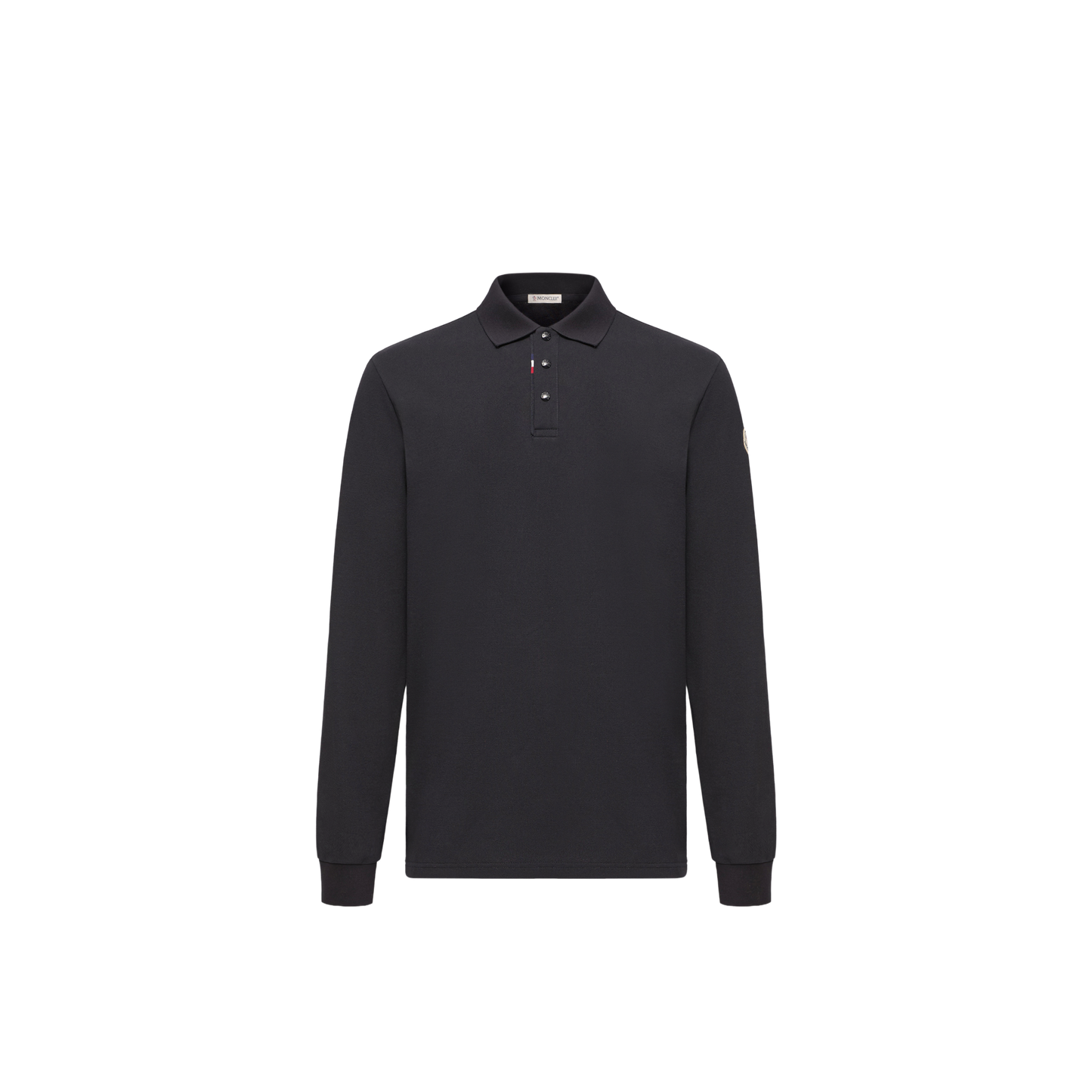 Moncler Piqué Cotton Long-Sleeve Polo — Blue