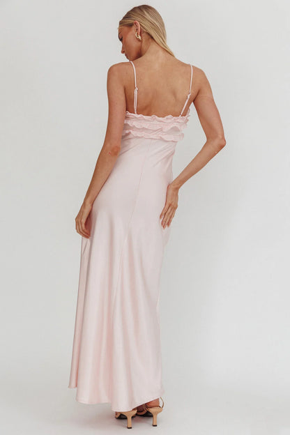 Caryn Frill Trim Maxi Dress Pink