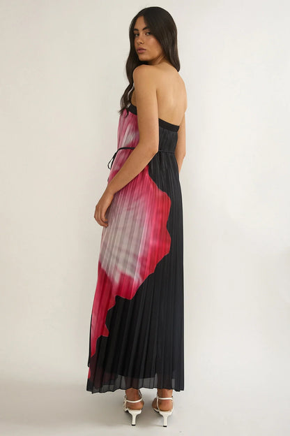 Lauriella Strapless Accordion Pleat Maxi Dress Hibiscus Black