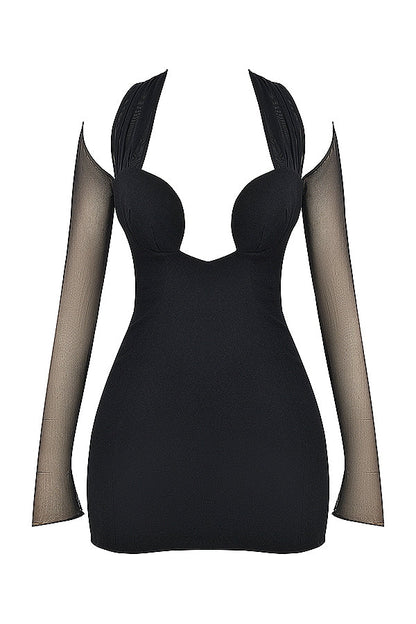 black plunge mini dress