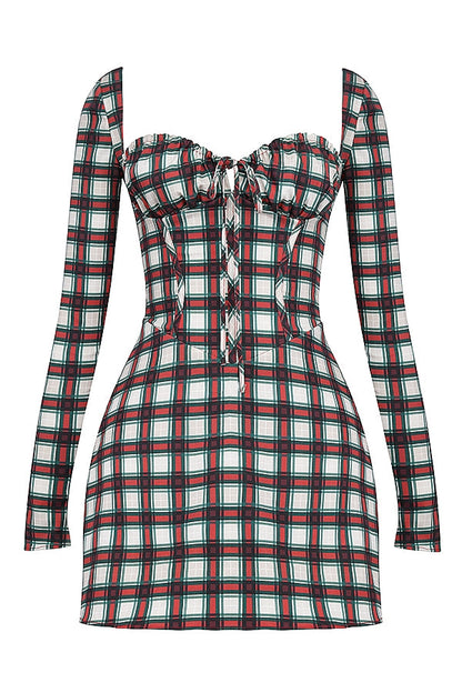 red tartan corset mini dress