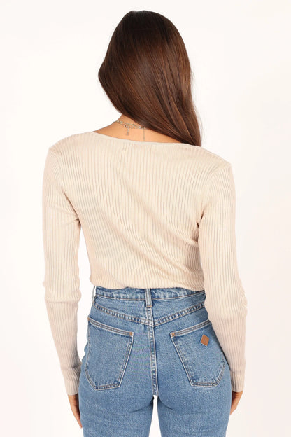 Shani Ribbed Knit Top - Oatmeal