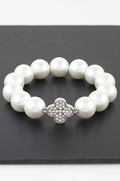 Bejeweled Clover Pearl Bracelet
