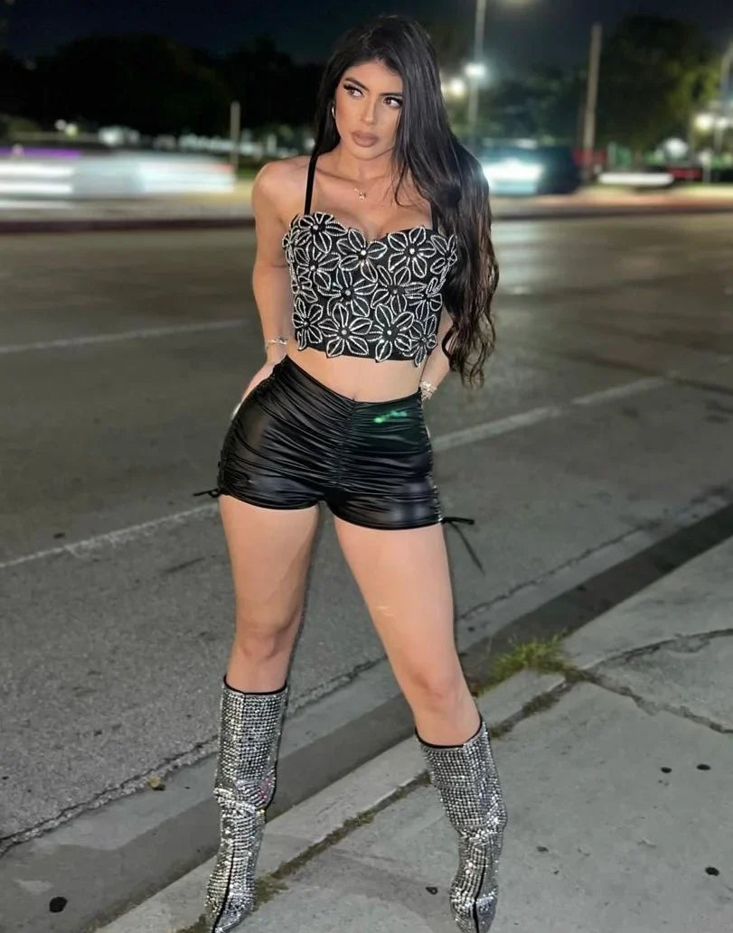 PU Black Leather Shorts – High-Waist Stretch Leather Shorts