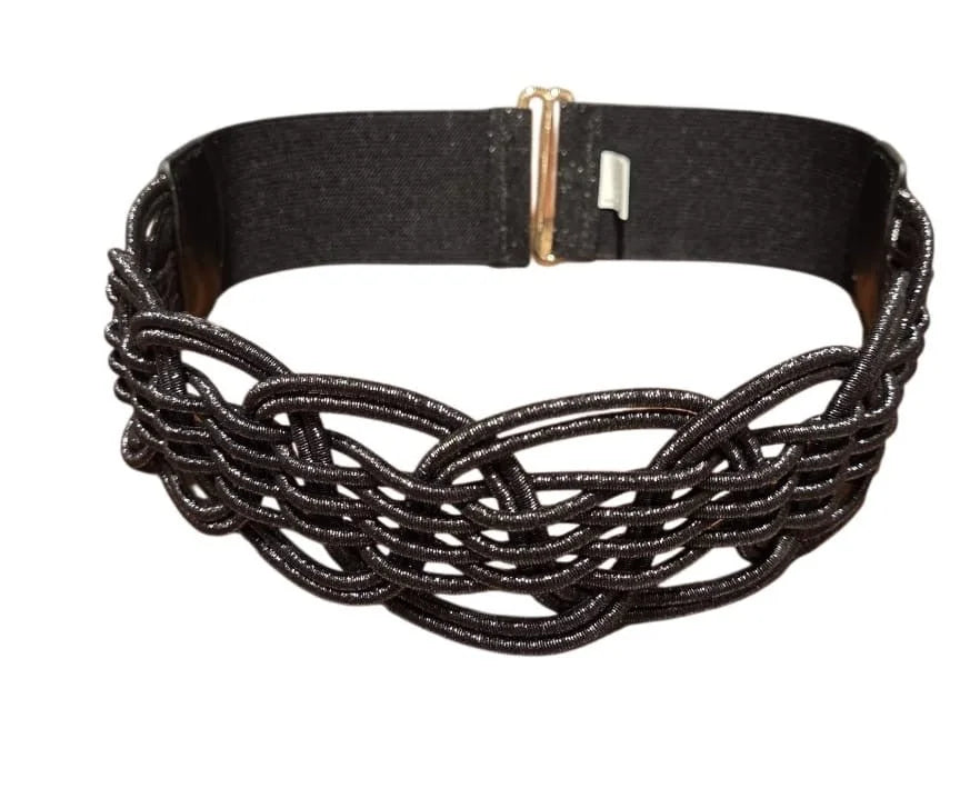 Luna Wave Elastic Waist Belt in Black