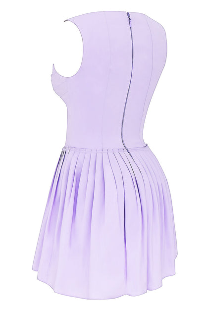 orchid pleated cotton mini dress