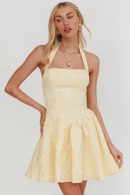 Serrah Halter Mini Dress Jacquard Butter