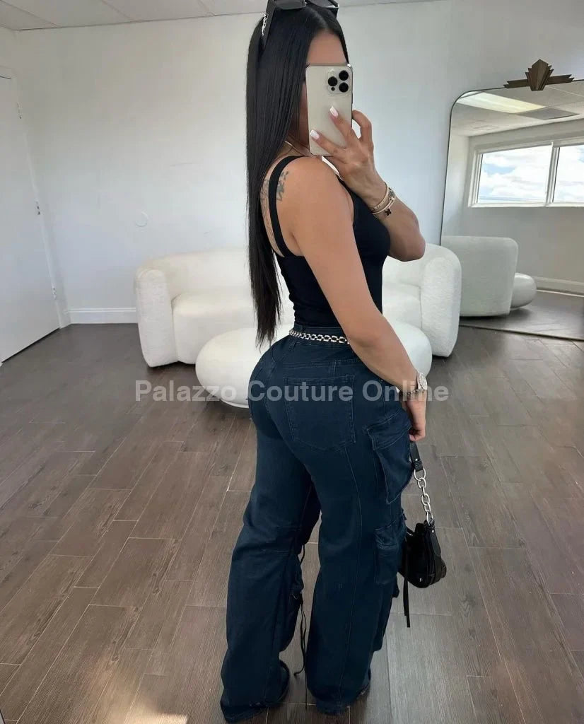Midnight Cargo Flare Pants - Midnight Blue
