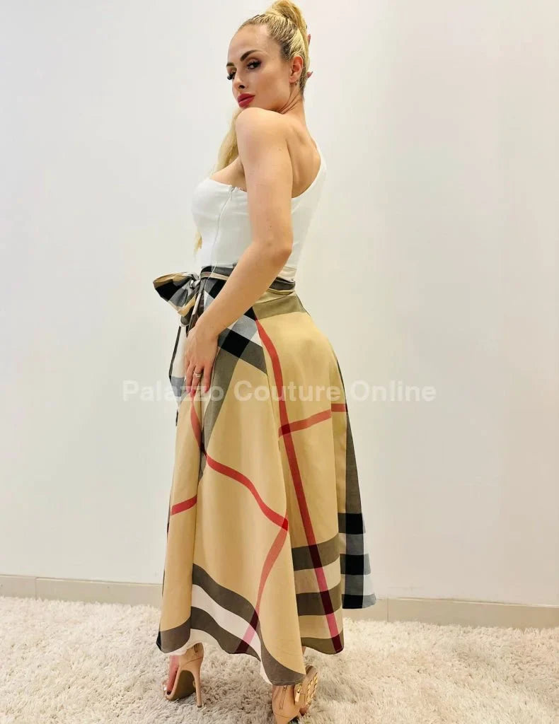 City of Dreams Plaid Maxi Dress with One-Shoulder Design