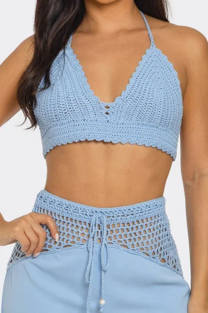 Coastal Breeze Crochet Pant Set-Baby Blue