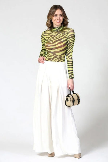 Solid Wide Off White Palazzo Pants
