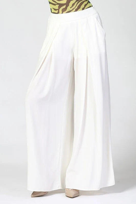 Solid Wide Off White Palazzo Pants