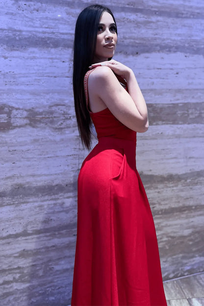 Solid Wide Palazzo pants (Red)