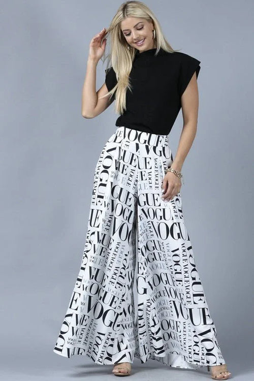 Vogue Print White Palazzo Pants