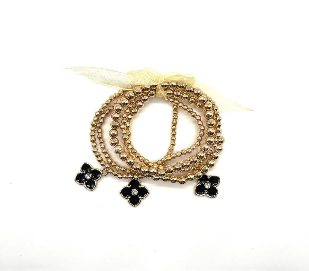 Crisol Clover Gold Beaded Bracelet Black