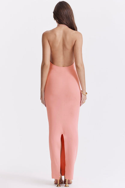 apricot plunge maxi dress