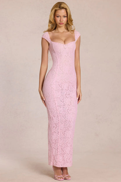 Sweetheart-Neck Maxi Dress in Blossom Pink