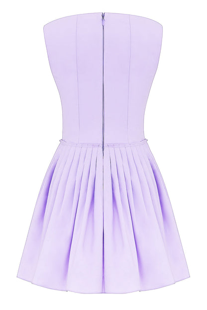 orchid pleated cotton mini dress