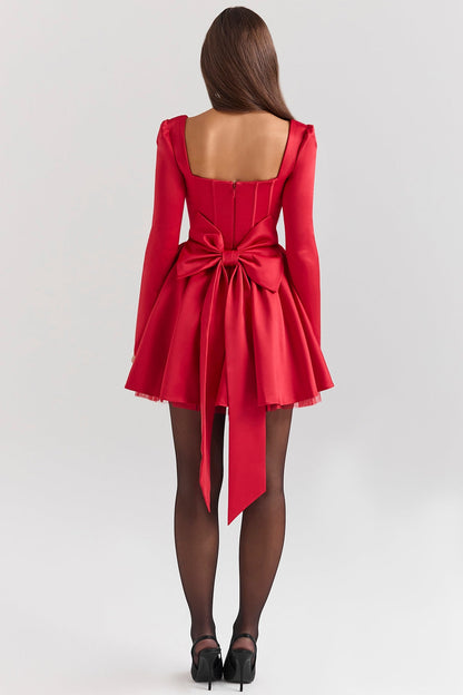 holly red removable bow tulle mini dress - sale