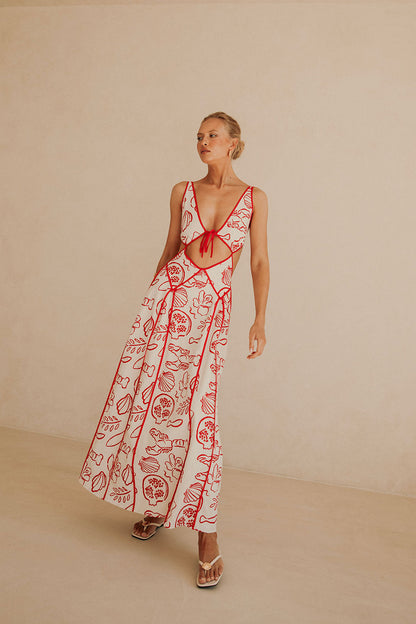 SAMPLE-Eliska Dress - Shoreline Red